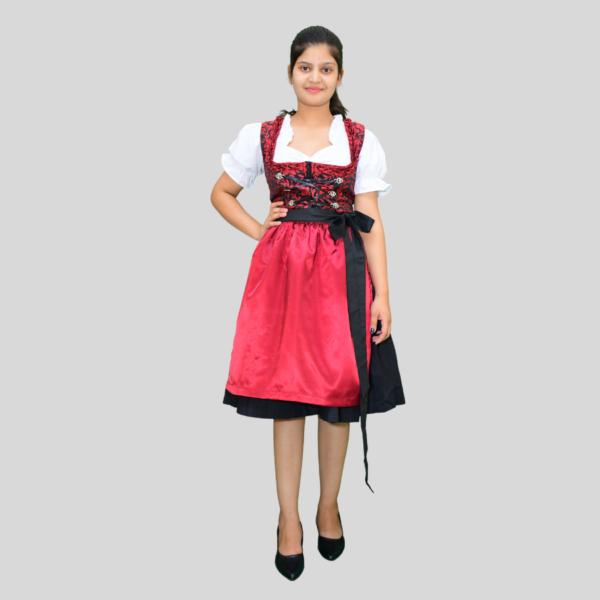 Classic Dirndl Dress Maroon Colour Jacquard Fabric DD-003