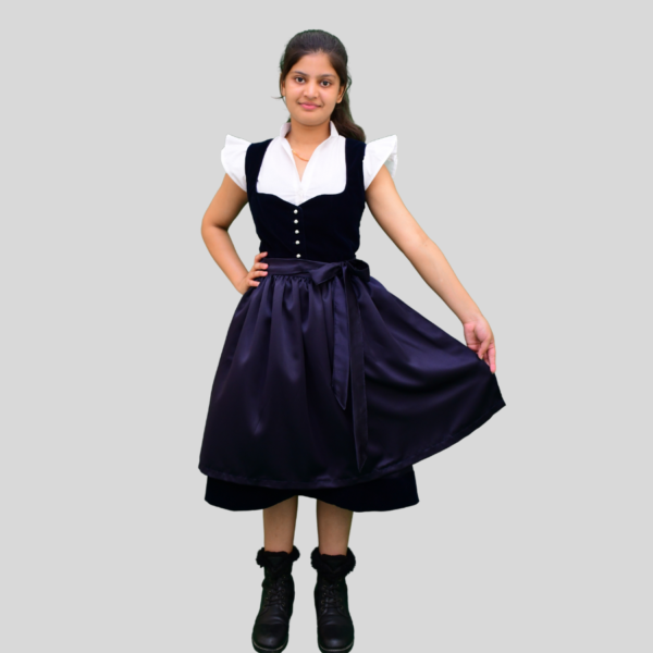 Alpine Dirndl Dress Velvet Fabric Navy Blue Colour DD-0024