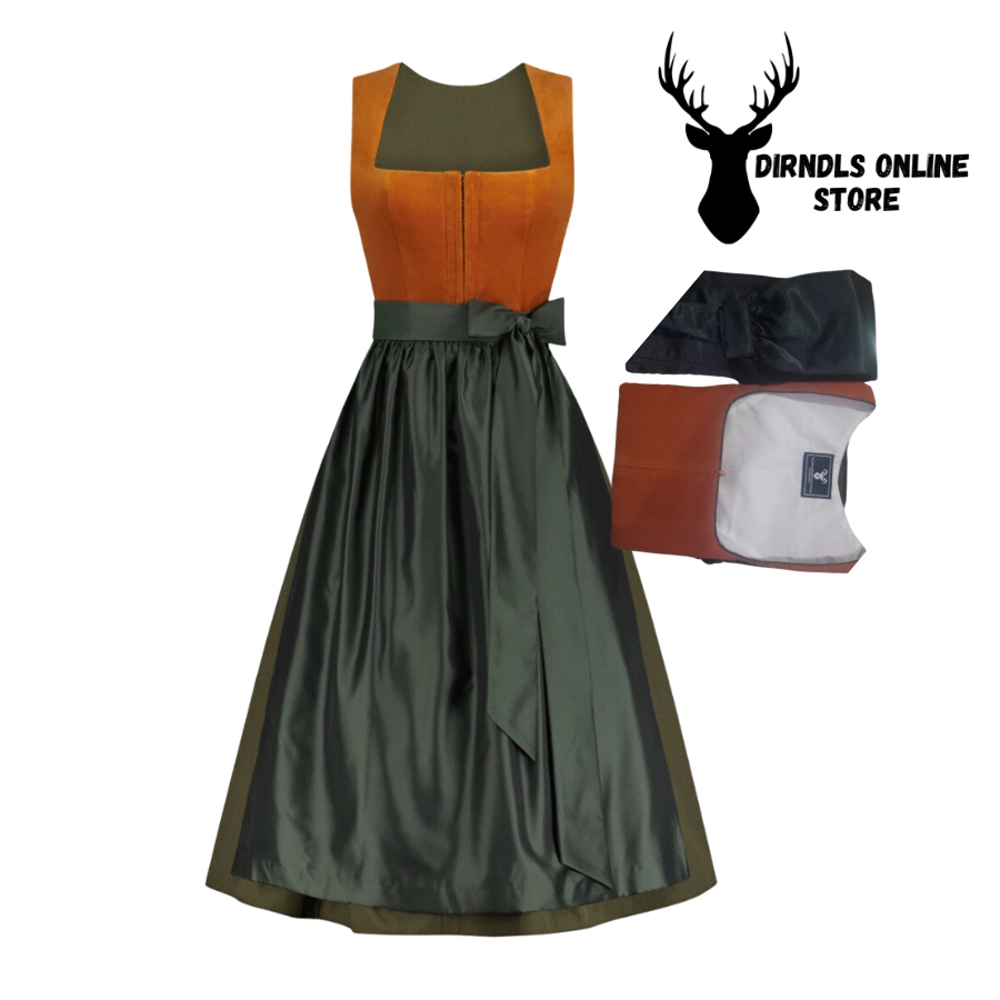 Iconic Dirndl Dress Orange And Olive Colour DD-0026