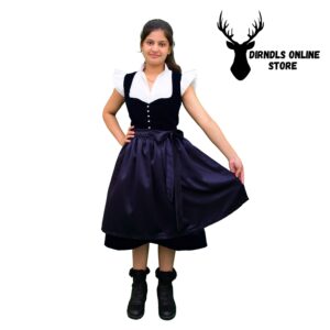 Alpine Dirndl Dress Velvet Fabric Navy Blue Colour DD-0024