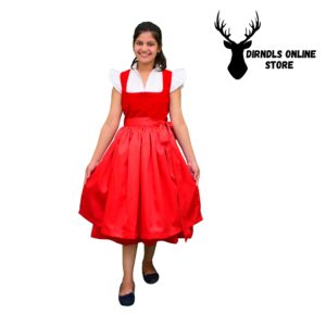 Classic Dirndl Dress Velvet Fabric Red Colour DD-0023