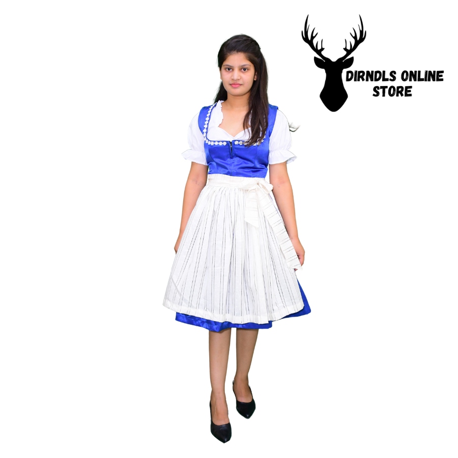 German Dirndl Dress Royal Blue And Off White Colour DD-006