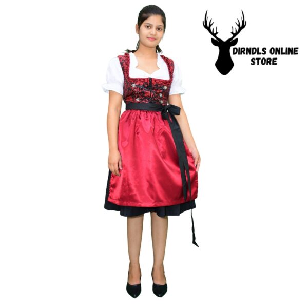 Classic Dirndl Dress Maroon Colour Jacquard Fabric DD-003