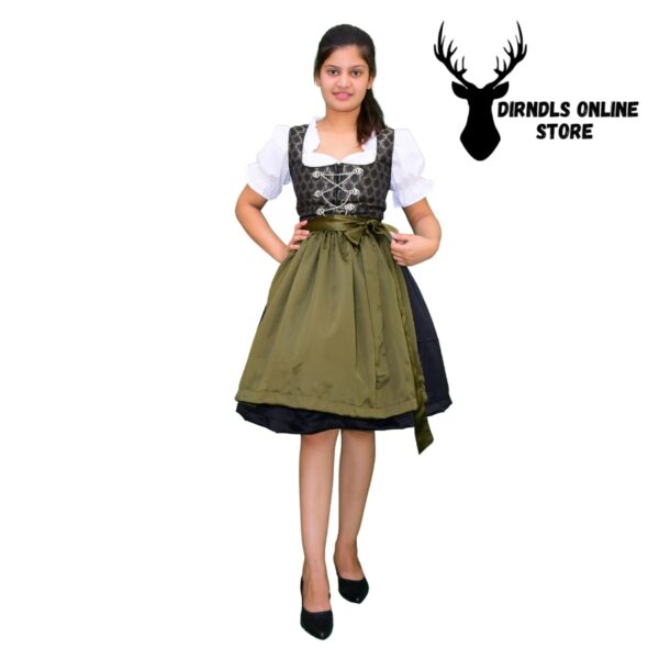 Dirndl Dress Olive Green And Black colour DD-008