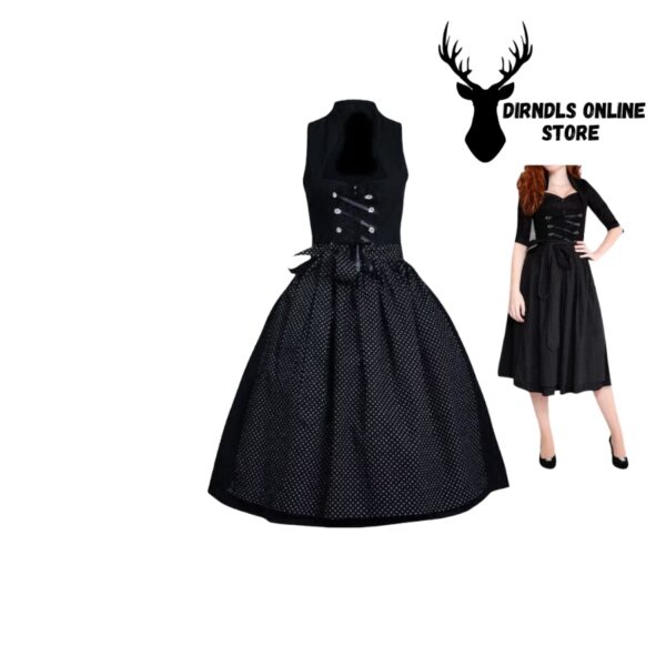 Alluring Dirndl Dress Black Cotton Fabric DD-0042