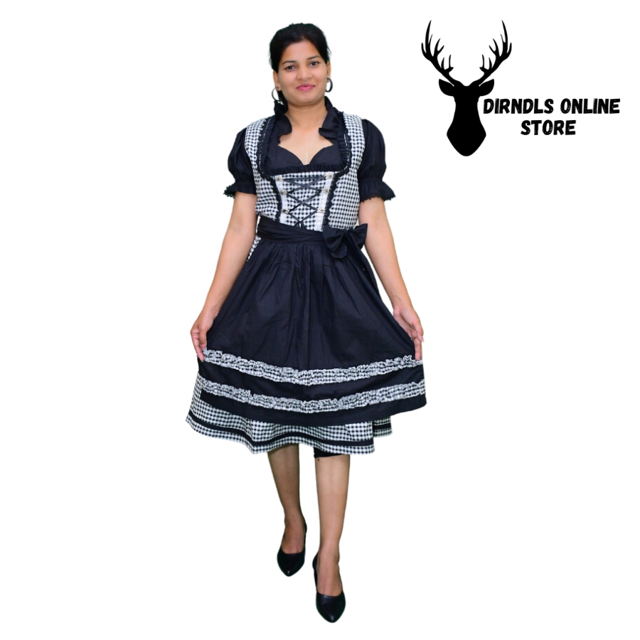 Oktoberfest Dirndl Dress Black And White Colour DD-0038