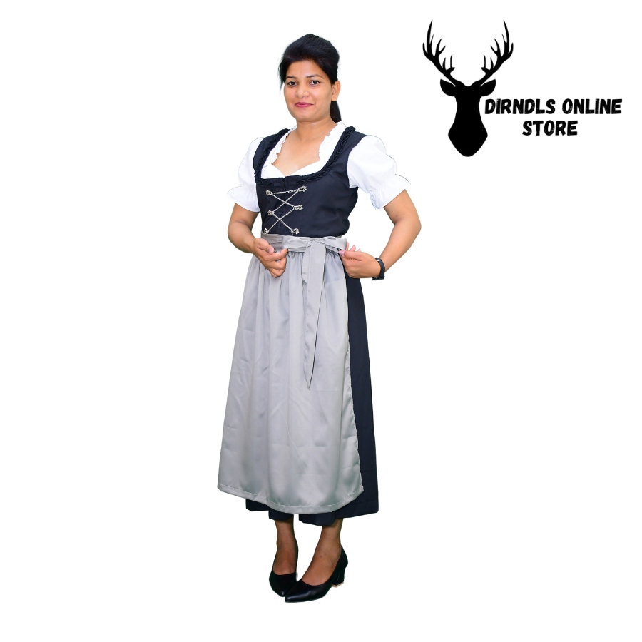 Vintage Dirndl Dress Long Black Cotton DD-0016