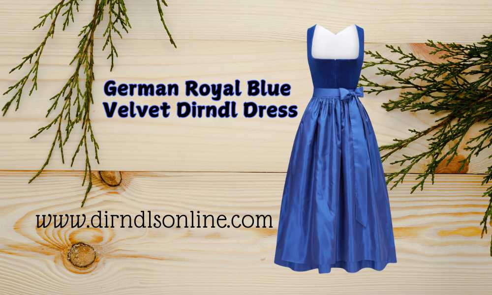 Beautiful German Royal Blue Velvet Dirndl Dress Size 32 to 54