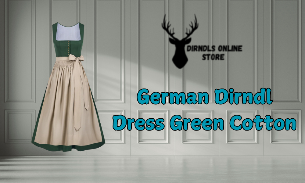 German Dirndl Dress Green Cotton