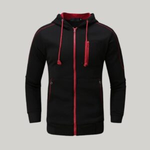 Black With Red Zipper Hoodie French Terry H-001