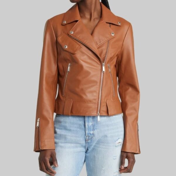 Beautiful Brown Women Zipper Leather Jacket WJ-0015