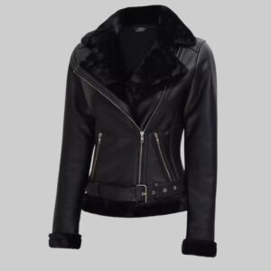 Beautiful Black Leather jacket Black Fur WJ-0014