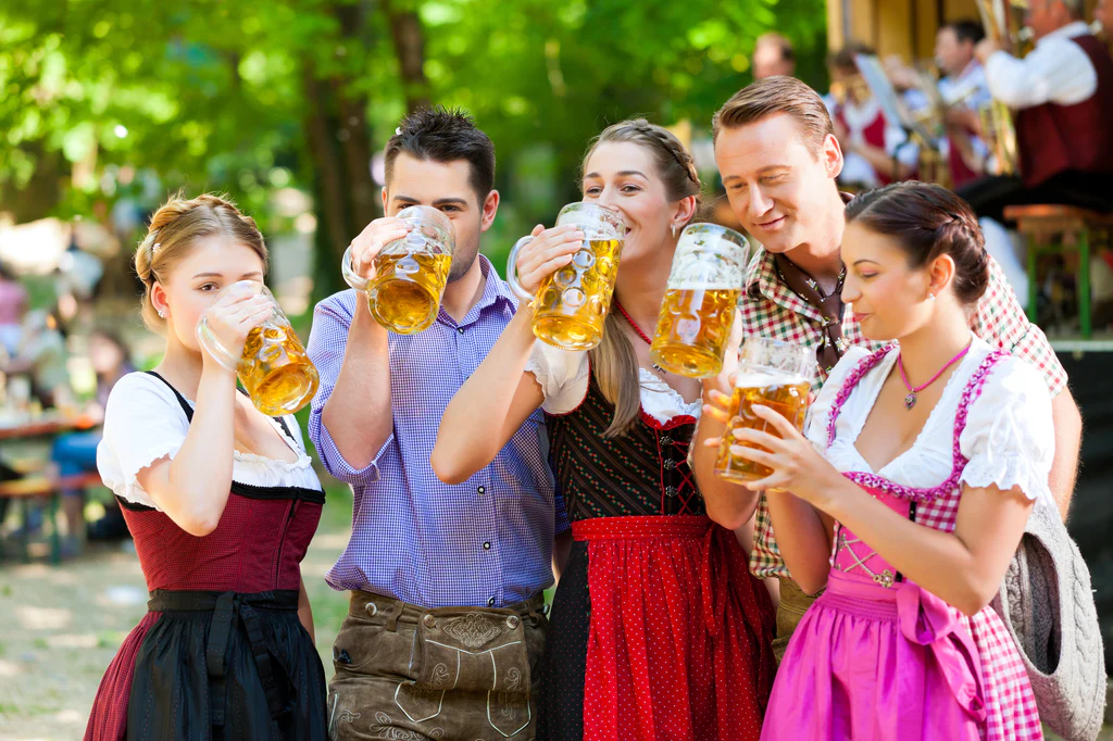 traditional dirndl and lederhosen