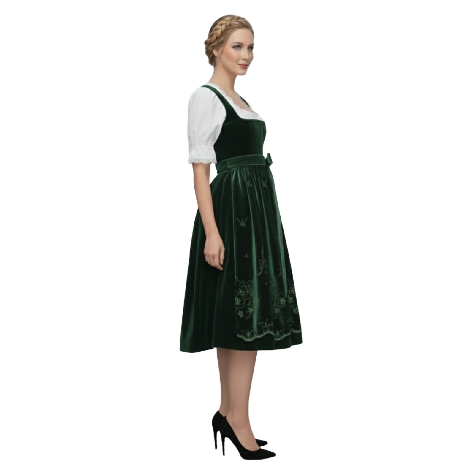 Authentic Embroidered Green Velvet Dirndl Dress DD-68 2 Authentic Embroidered Green Velvet Dirndl Dress DD-68 (1)
