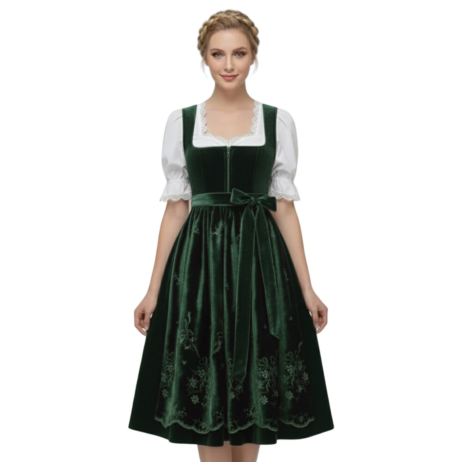 Authentic Embroidered Green Velvet Dirndl Dress DD-68 1 Authentic Embroidered Green Velvet Dirndl Dress DD-68