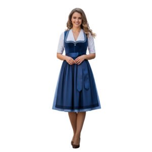 Stylish Denim Blue Dirndl Dress with Front Zipper DD-63 (2)