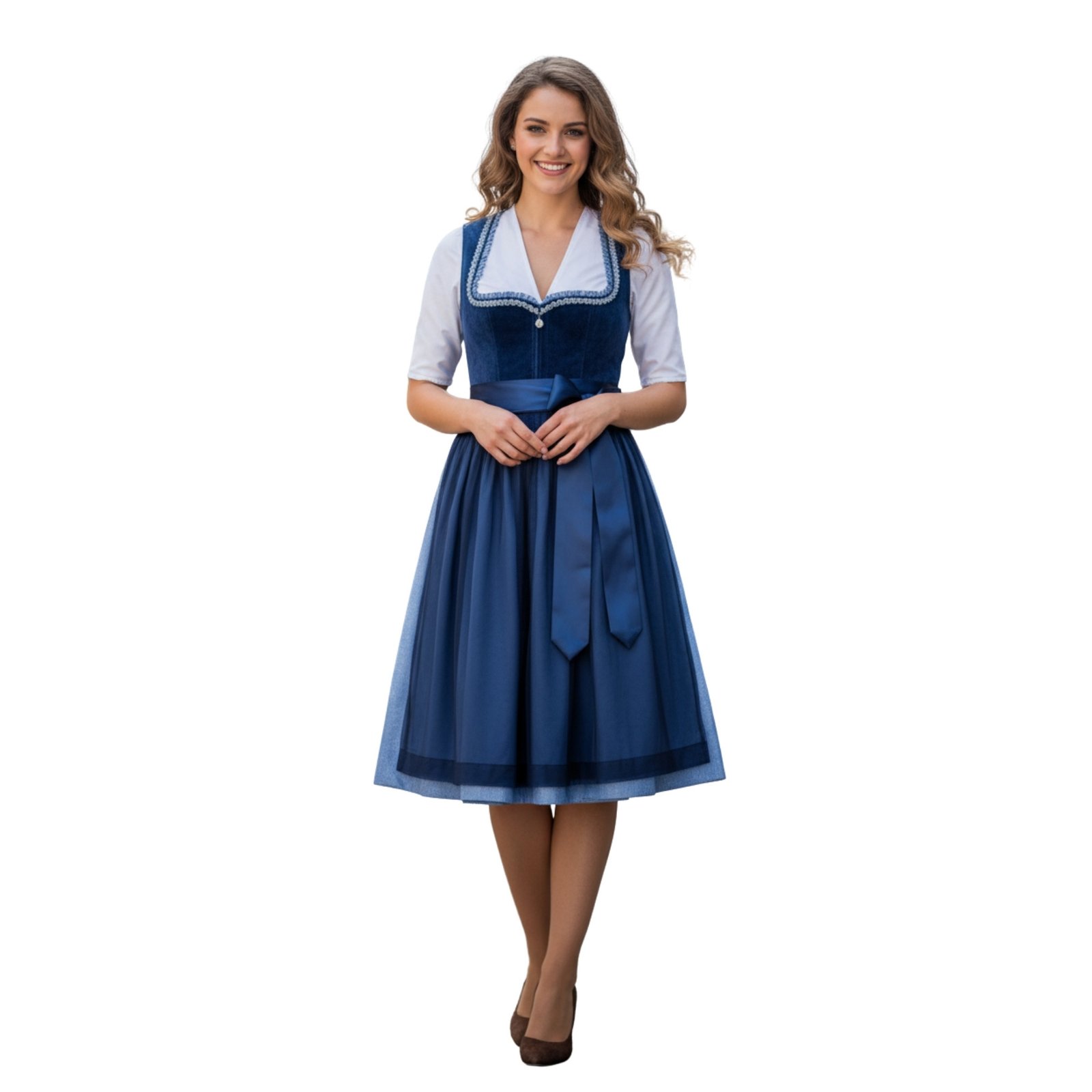 Stylish Denim Blue Dirndl Dress with Front Zipper DD-63 1 Stylish Denim Blue Dirndl Dress with Front Zipper DD-63 (2)