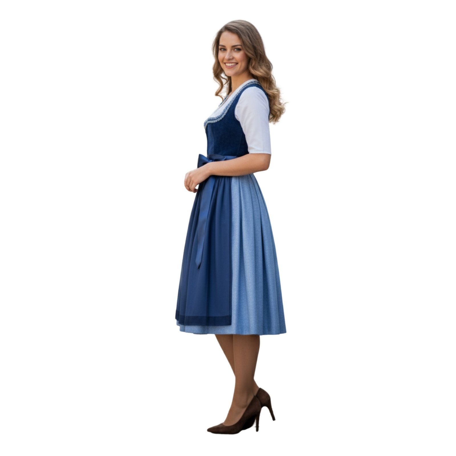 Stylish Denim Blue Dirndl Dress with Front Zipper DD-63 2 Stylish Denim Blue Dirndl Dress with Front Zipper DD-63 - Image 2