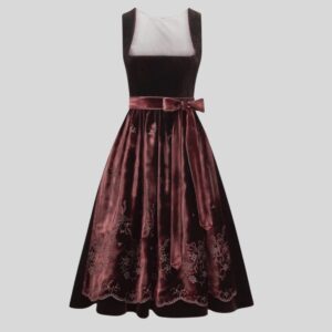 Maroon Velvet Dirndl with Embroidered Velvet Apron