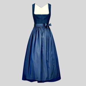 Navy Blue Cotton Dirndl Dress with Satin Silk Apron DD-64