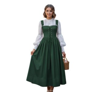 Authentic Green Cotton Vintage Dirndl Dress Traditional Bavarian Charm