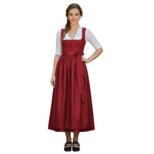 Authentic Red Cotton Dirndl Dress Bavarian Tradition