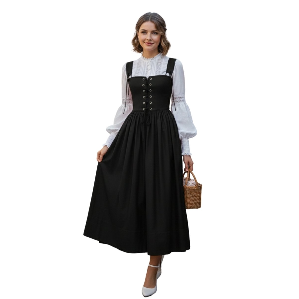 Black Cotton Vintage Dirndl Dress | Traditional Bavarian 2 Black Cotton Vintage Dirndl Dress Traditional Bavarian (1)