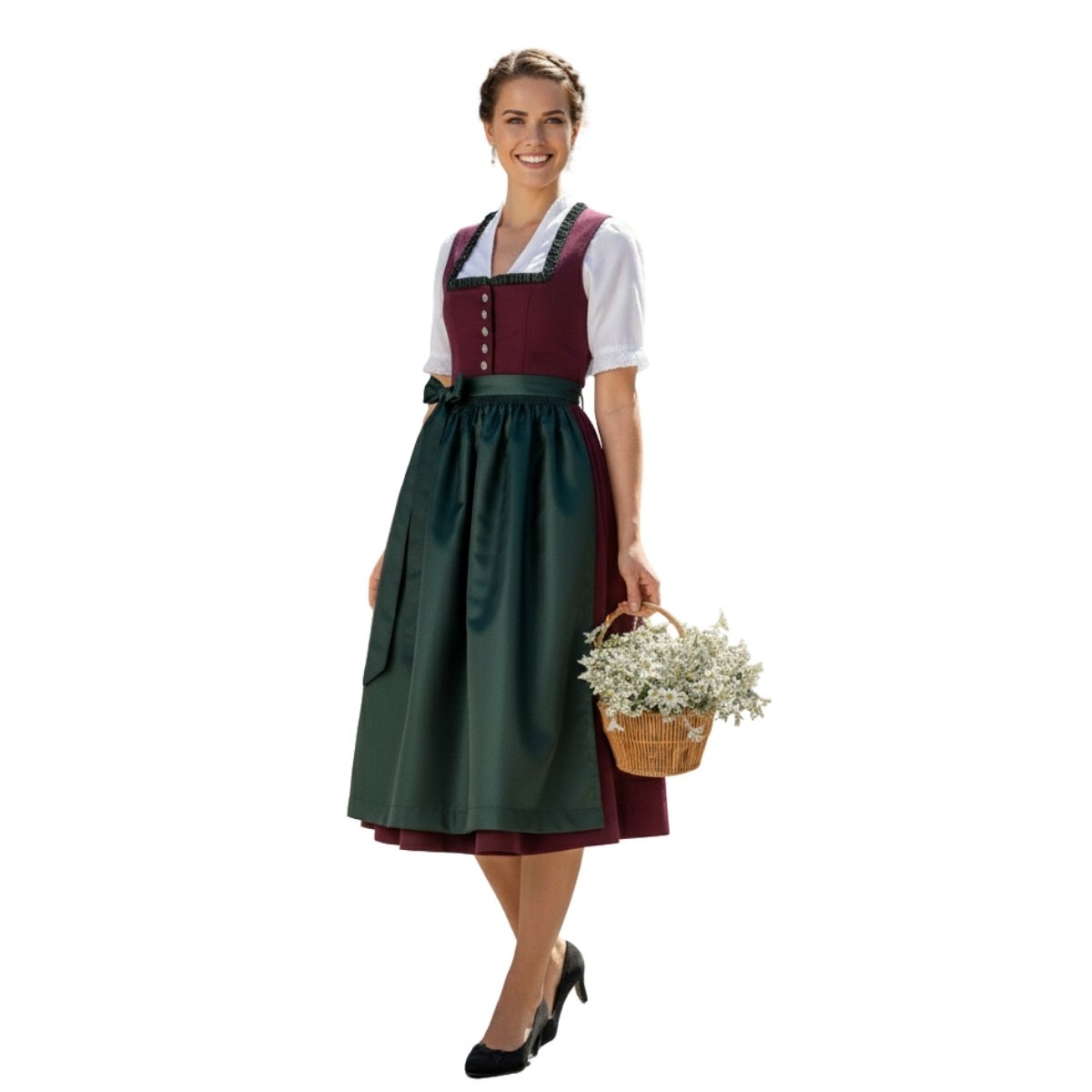 Maroon Green Cotton Dirndl Dress | Bavarian Tradition 2 Maroon Green Cotton Dirndl Dress Bavarian Tradition (1)