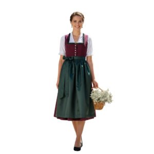 Maroon Green Cotton Dirndl Dress Bavarian Tradition