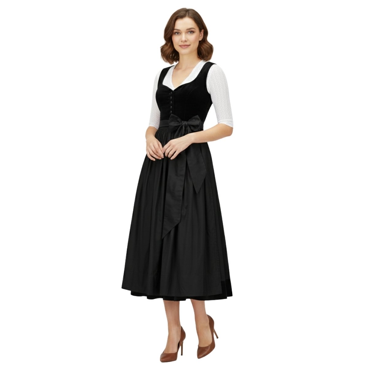 Modern Black Velvet Long Dirndl Dress - Elegant Style 3 Modern Black Velvet Long Dirndl Dress - Elegant Style (1)