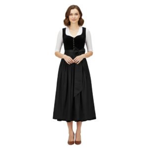 Modern Black Velvet Long Dirndl Dress - Elegant Style