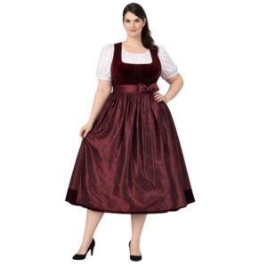 Plus Size Burgundy Velvet Dirndl Dress Bavarian Co