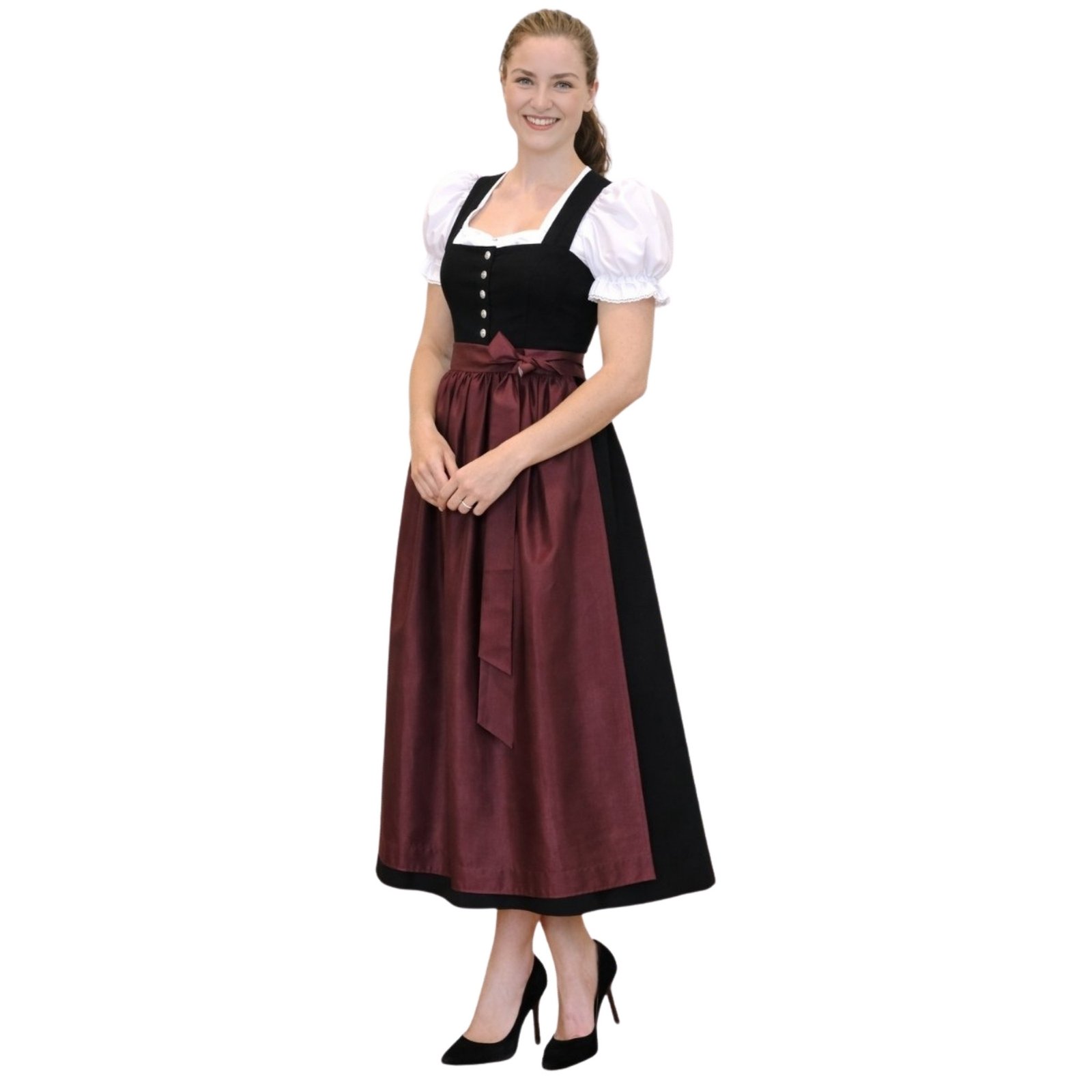 Stunning 3-Piece Long Black Dirndl Dress with Wine Apron 2 Stunning 3-Piece Long Black Dirndl Dress with Wine Apron - Image 2