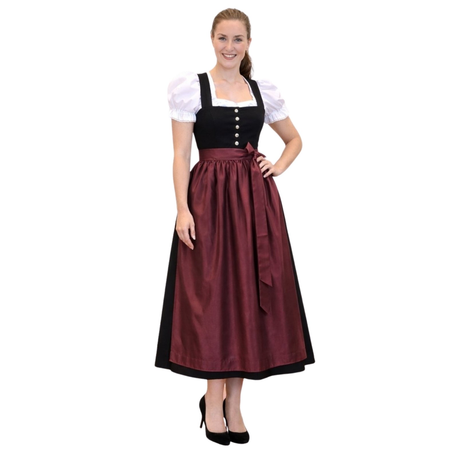 Stunning 3-Piece Long Black Dirndl Dress with Wine Apron 3 Stunning 3-Piece Long Black Dirndl Dress with Wine Apron - Image 3