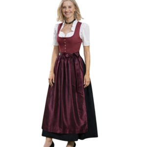 Wine Red Black Long Dirndl Dress Bavarian Clothing
