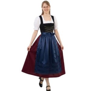 Women's Black Dirndl Dress with Blue Satin Apron