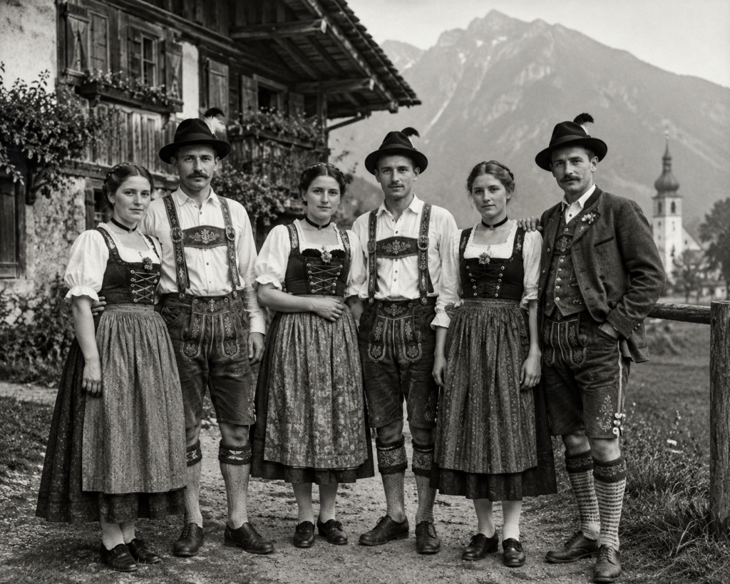 Historical photo showing the origins of German traditional outfit — Bavarian Tracht fashion in the 19th century 2