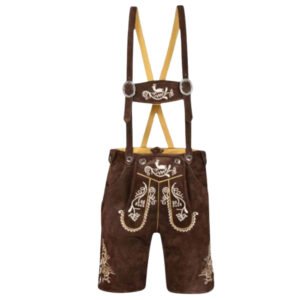 Mens Brown Lederhosen Shorts with Bag Suede & Embroidered