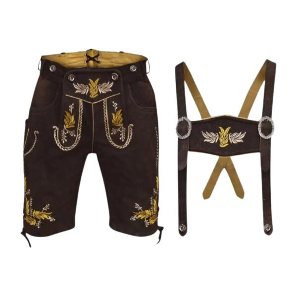 Mens Dark Brown Lederhosen Shorts with Suspenders 2-Piece (3)