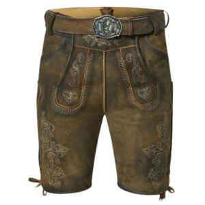 Mens Olive Green Distressed Lederhosen Shorts Genuine Vintage (2)