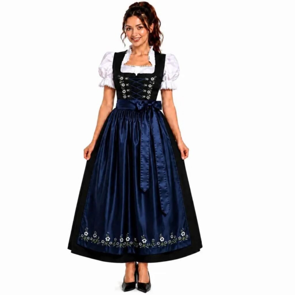 Authentic Dirndl Dress Black Blue – Oktoberfest Maxi