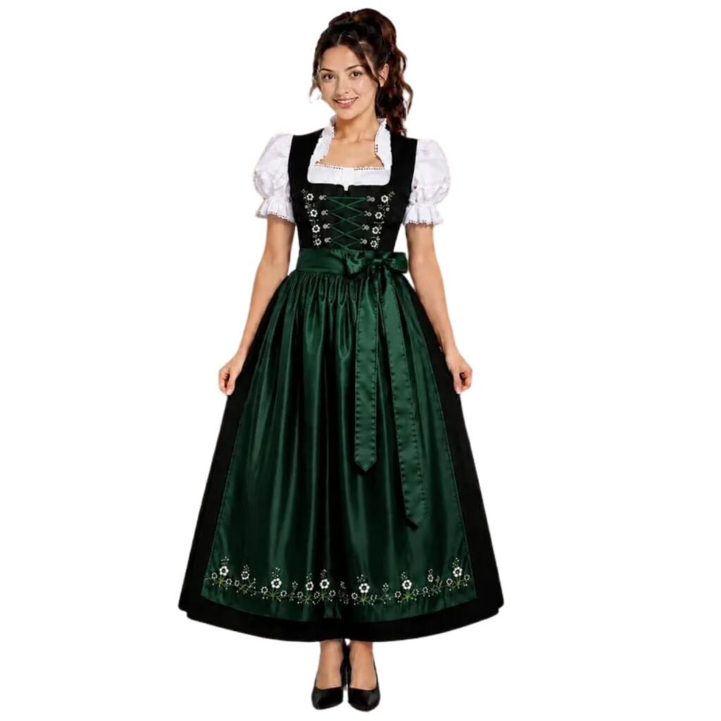 Black Green Dirndl Dress for Oktoberfest – Long Maxi (1)