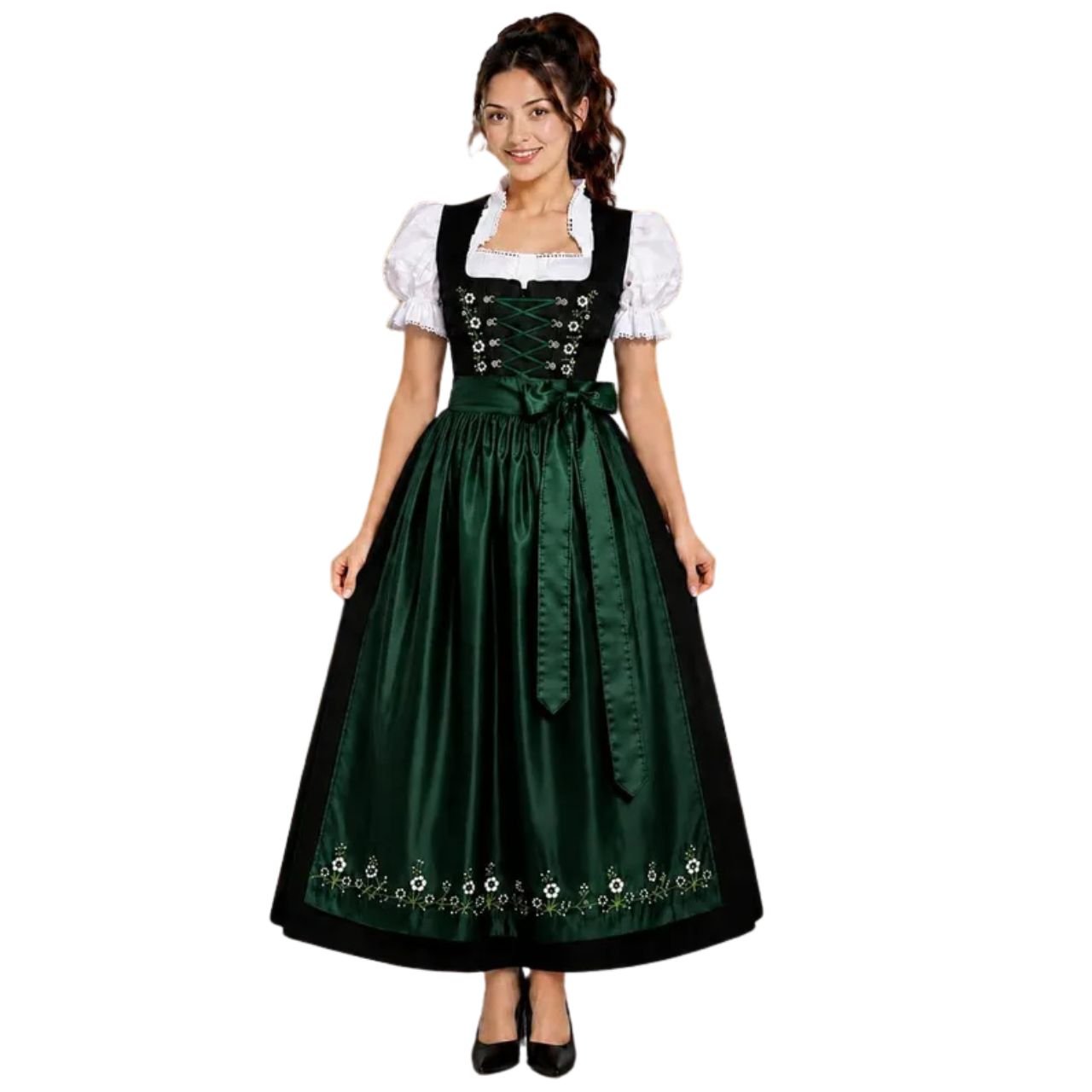 Black Green Dirndl Dress for Oktoberfest – Long Maxi (1)