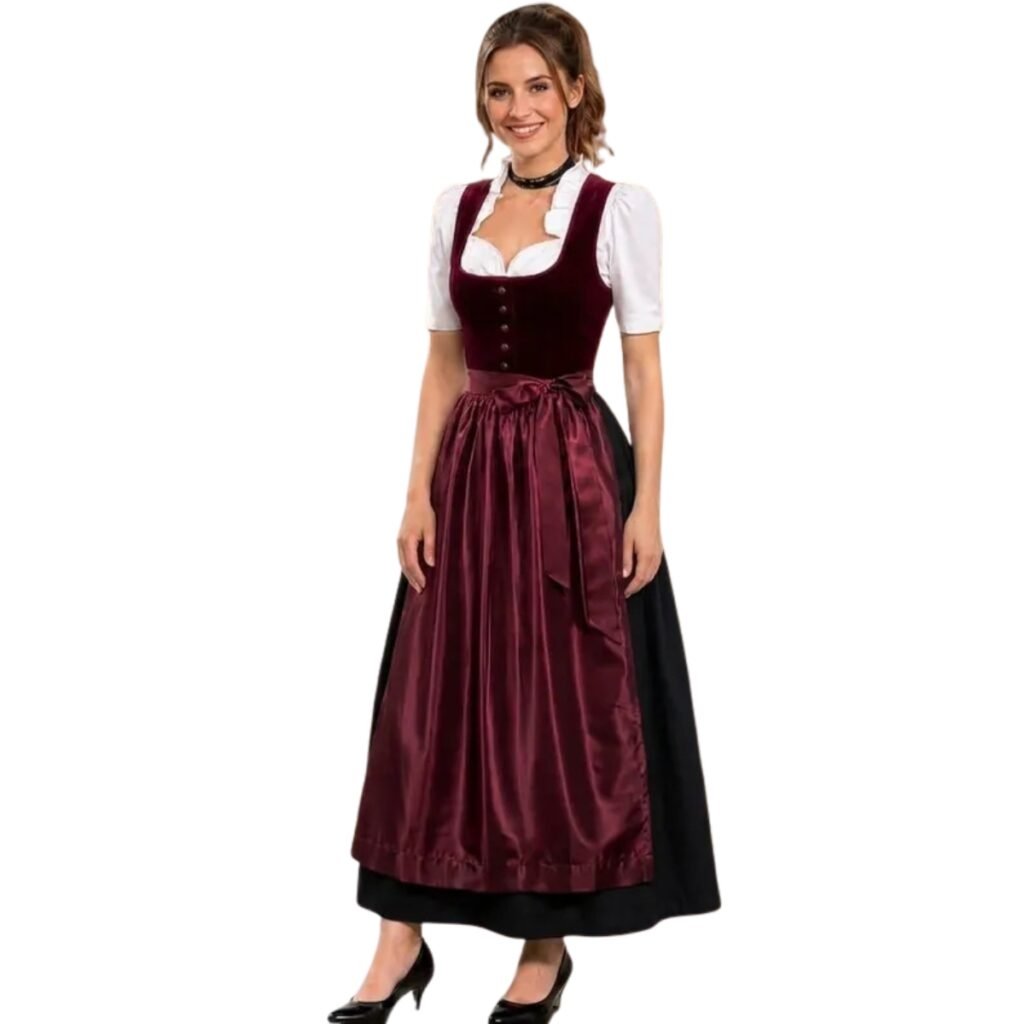 Stunning Burgundy Velvet Dirndl Dress – Oktoberfest 2026
