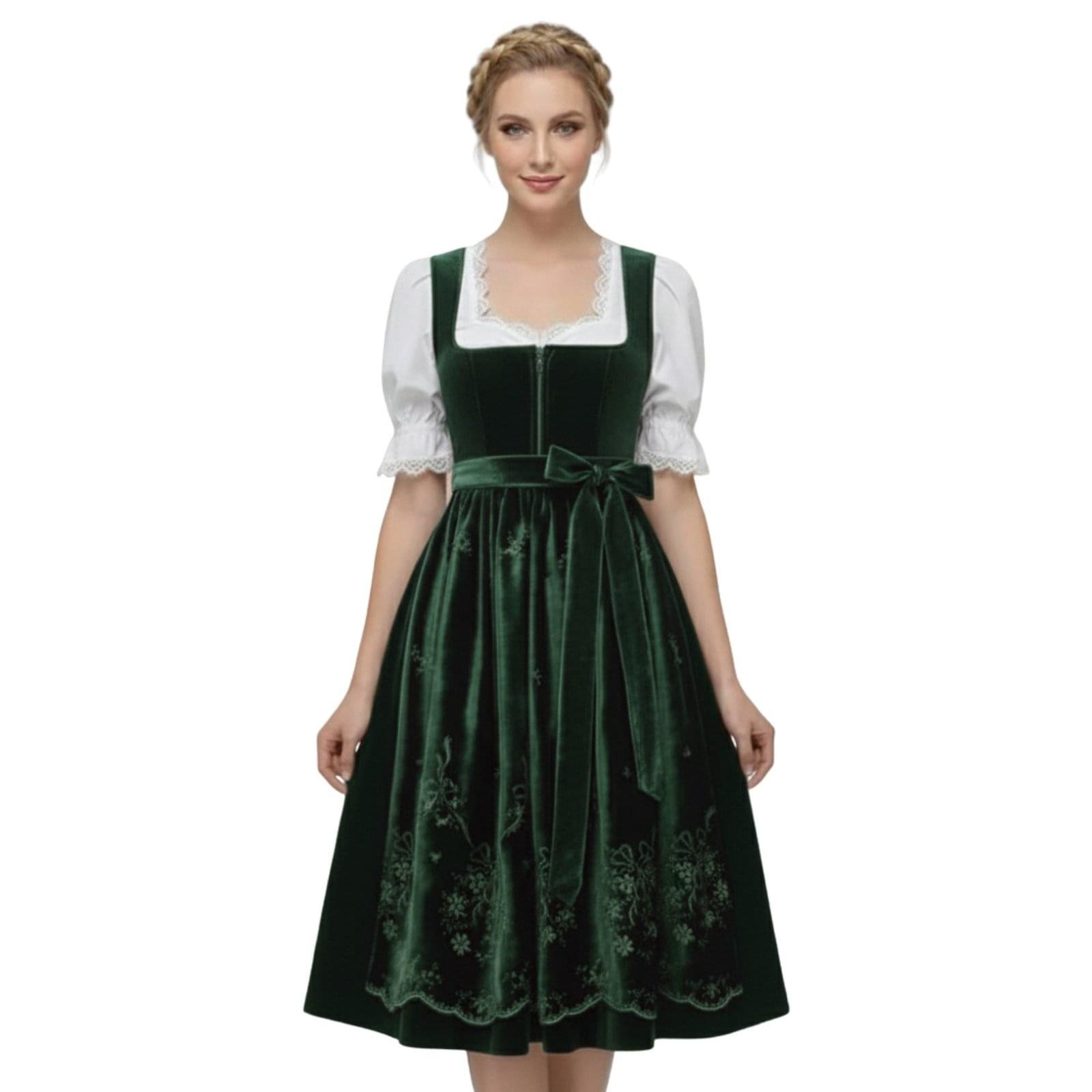 Authentic Embroidered Green Velvet Dirndl Dress DD-68