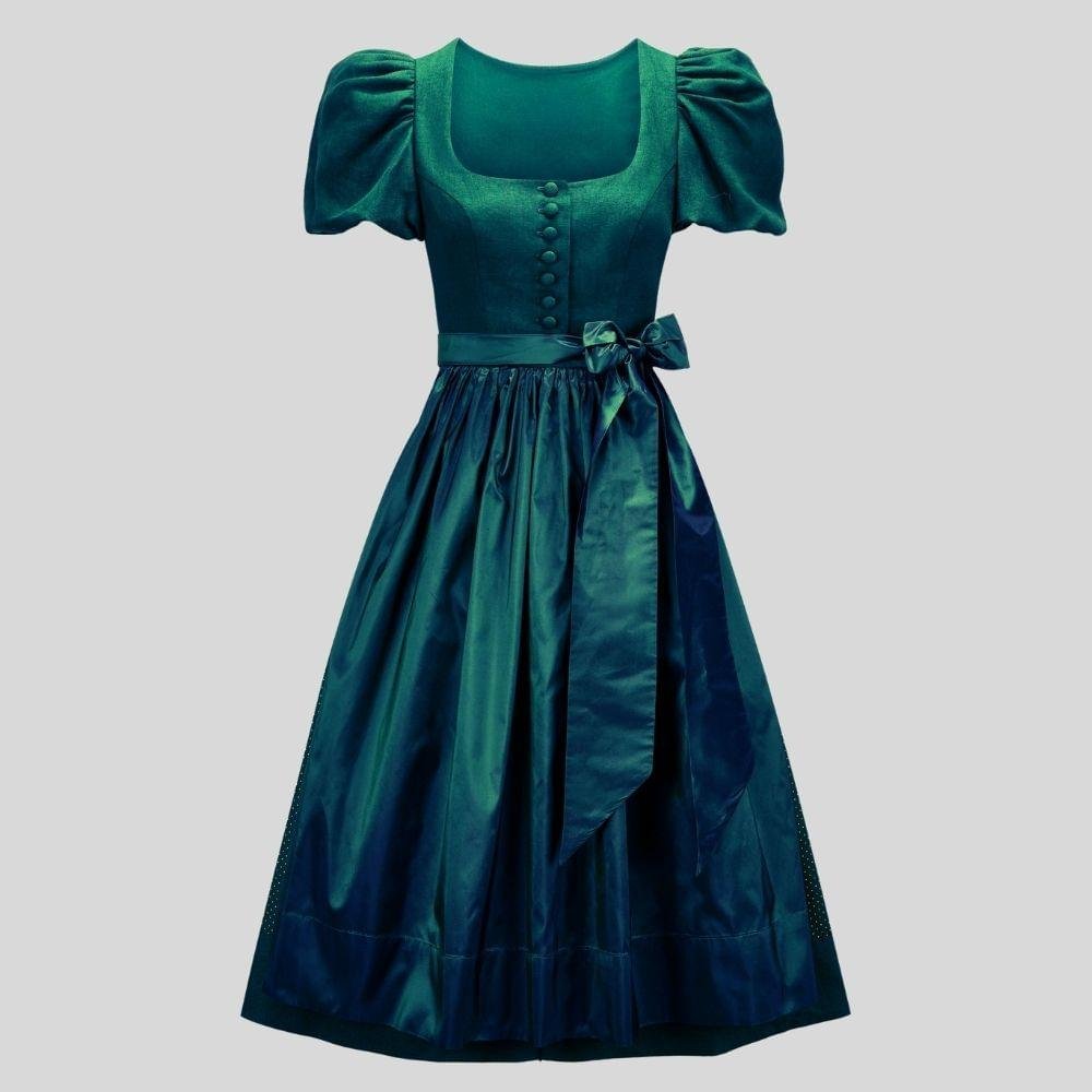 Vintage Style Green Cotton Dirndl Dress DD-65 1 Vintage Style Green Cotton Dirndl Dress DD-65