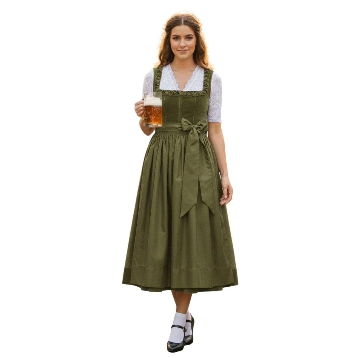 Elegant Olive Velvet Dirndl Dress - Timeless Tradition