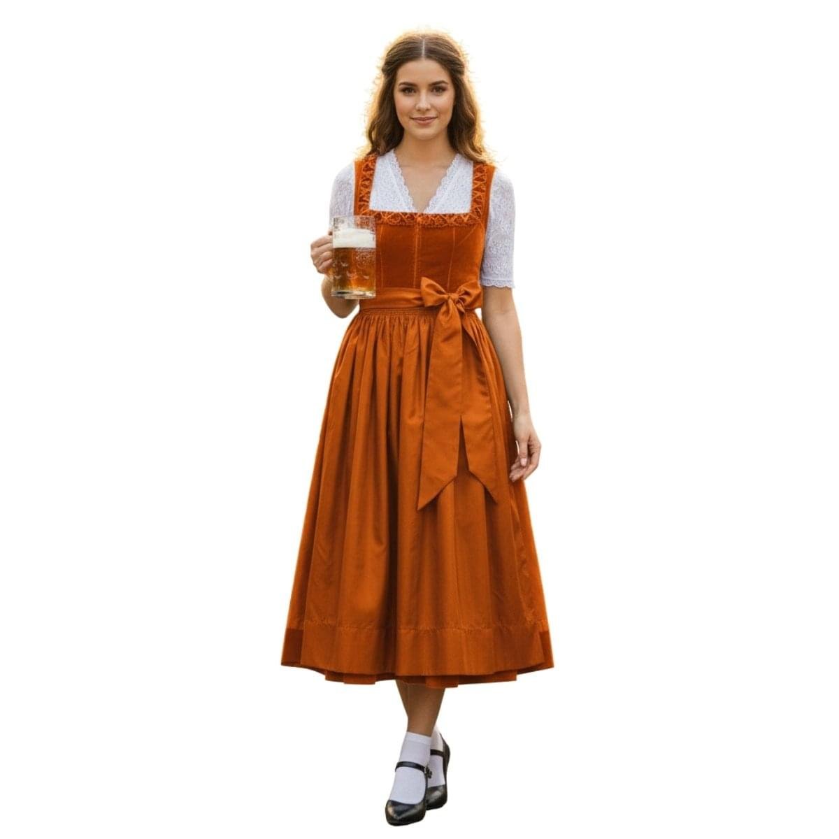 Vibrant Orange Velvet Dirndl Dress - Bavarian Chic